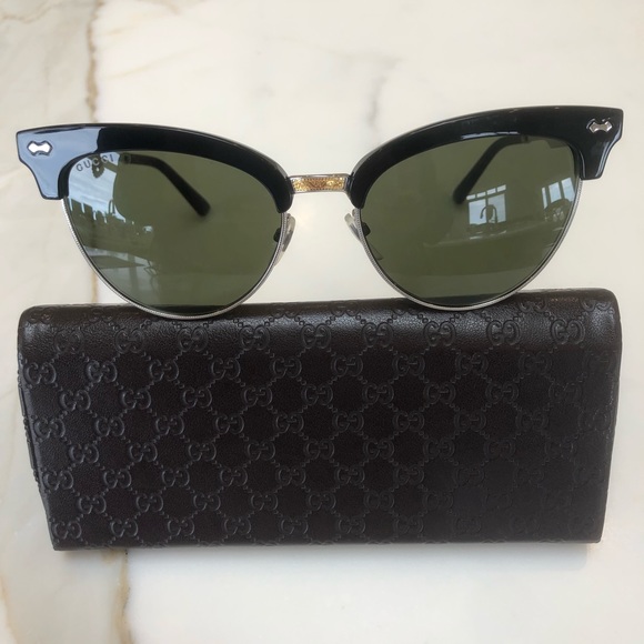 AUTHENTIC GUCCI DAMASCATO CAT EYE SUNGLASSES W/CASE&CLOTH PERFECT CONDITION 😎❤️